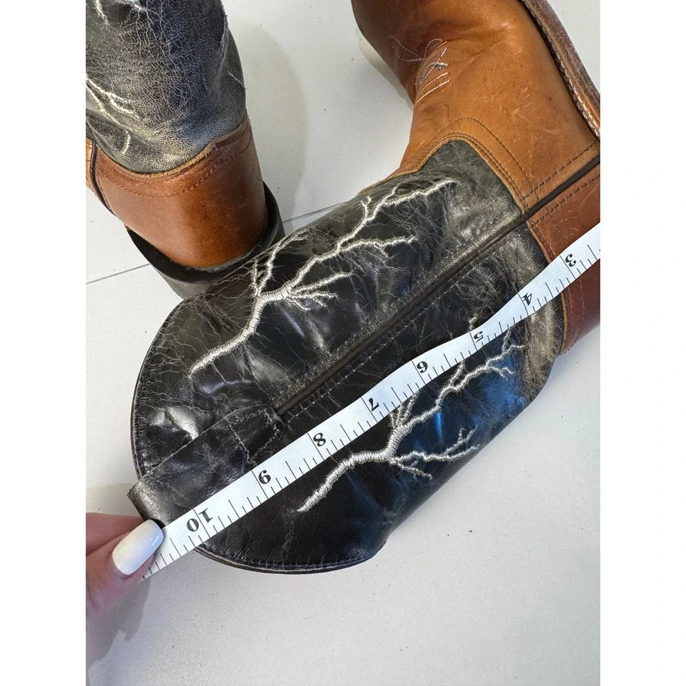 Cody James Western Boots Kids 3 Lightning Bolt Leather Square Toe Brown Black